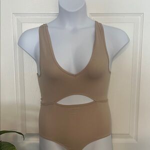 Colsie Tan Thong Bodysuit Reversible Asymmetrical Cut out Size Large